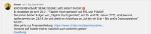 Jens Knossi Knossella moderiert eine Late Night Show